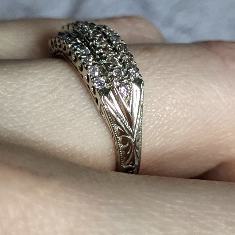 3 Row Diamond Ring with amazing Filigree 14K WG